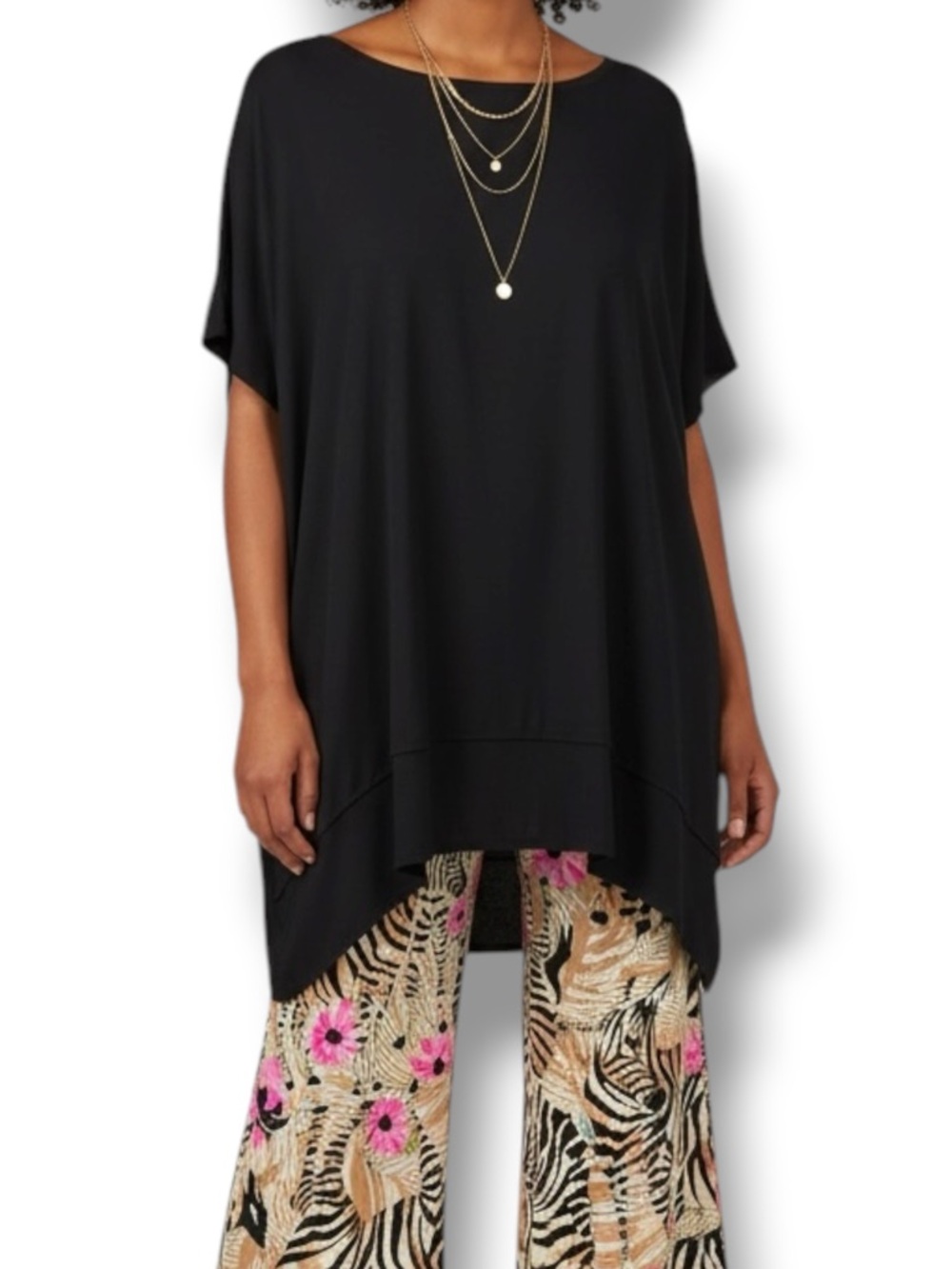 Eileen Fisher 100% Silk Relaxed Short Caftan Sleeve High Low Long Blouse Size L